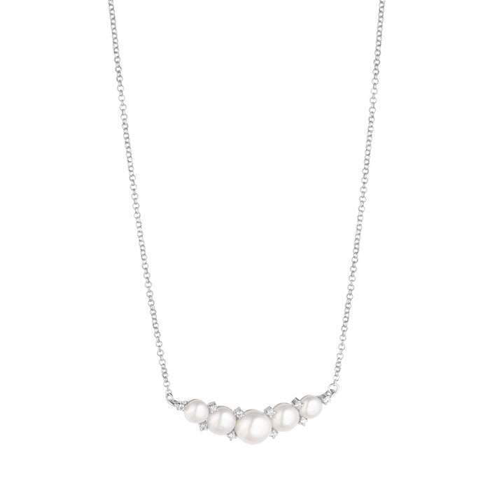 Silver 5 Pearl Cubic Zirconia Necklace
