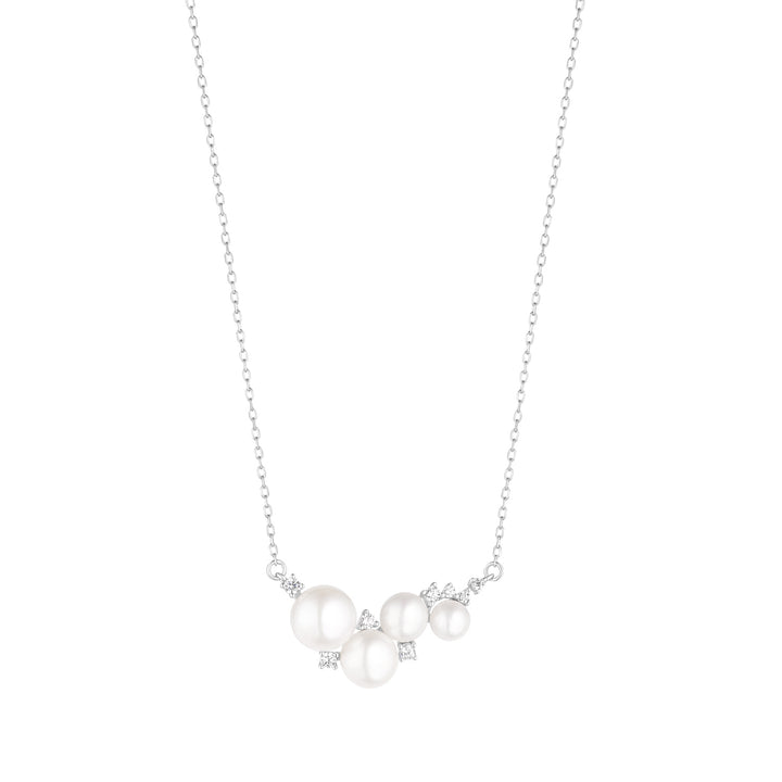 Silver Multi Size Pearl CZ Necklace