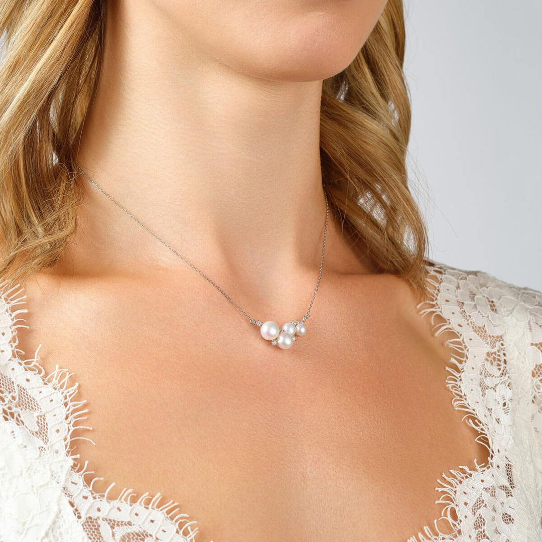 Silver Multi Size Pearl CZ Necklace