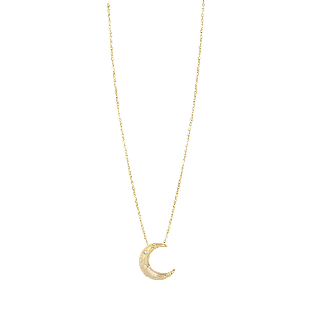 18ct Gold Sterling Silver Cubic Zirconia Moon Necklace