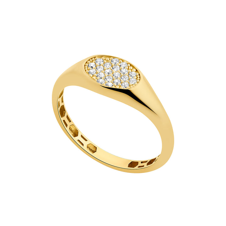 gold cz oval signet ring