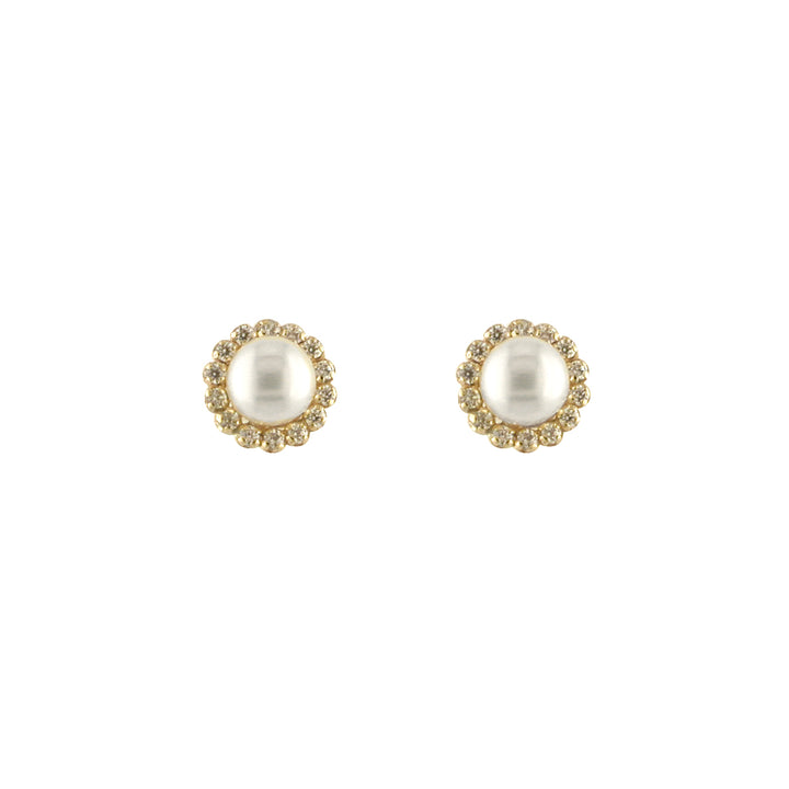 Gold Fresh Water Pearl and CZ Stud Earrings