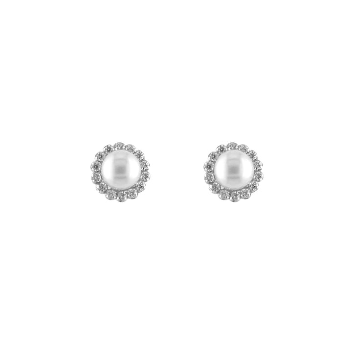 White Gold Fresh Water Pearl and CZ Stud Earrings