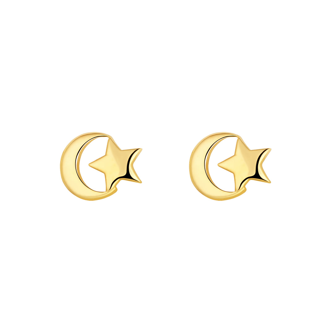 9ct gold moon and star stud earrings