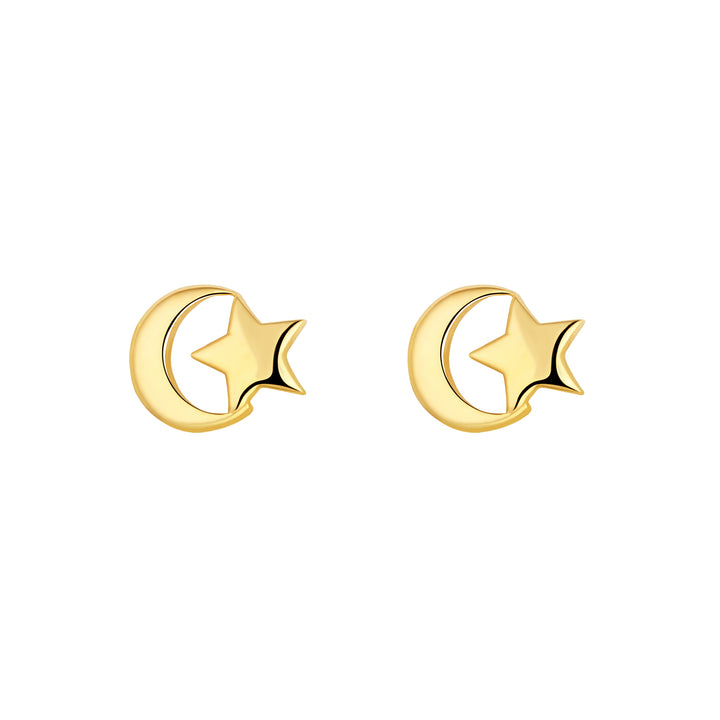 9ct gold moon and star stud earrings