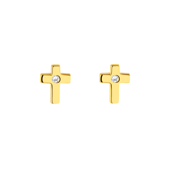 Gold CZ Cross Stud Earrings