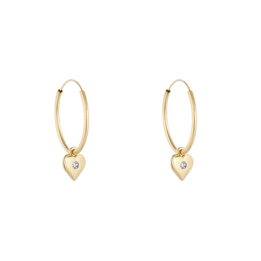 9ct Gold Diamond Heart Drop Hoop Earrings