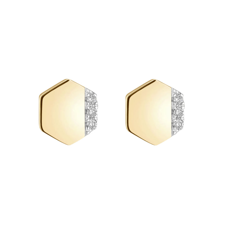 Gold Diamond Hex Stud Earrings