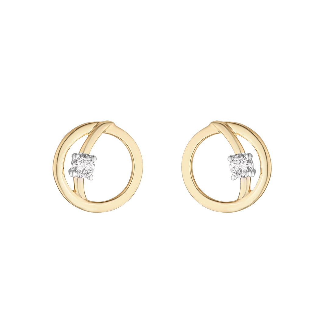 Gold Open Circle Diamond Stud Earrings