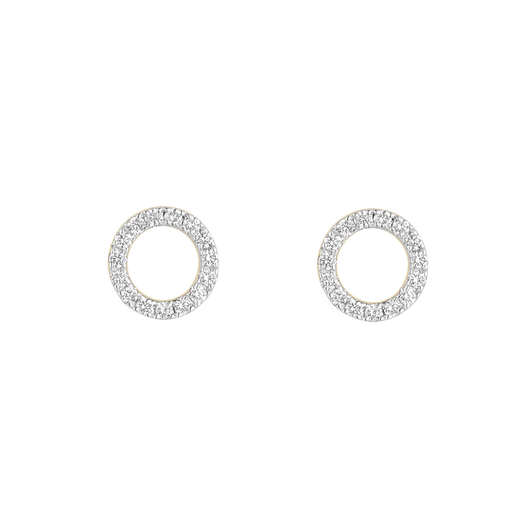 Gold Diamond Circle Stud Earrings