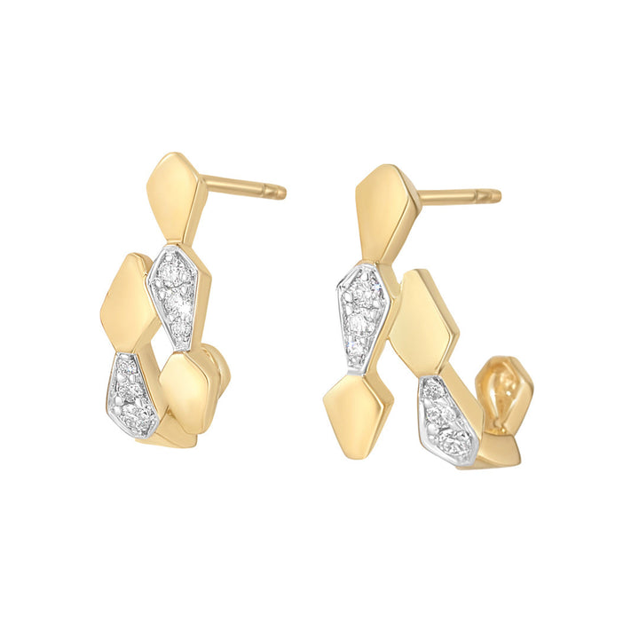 9ct gold diamond snake hoop earrings on white background