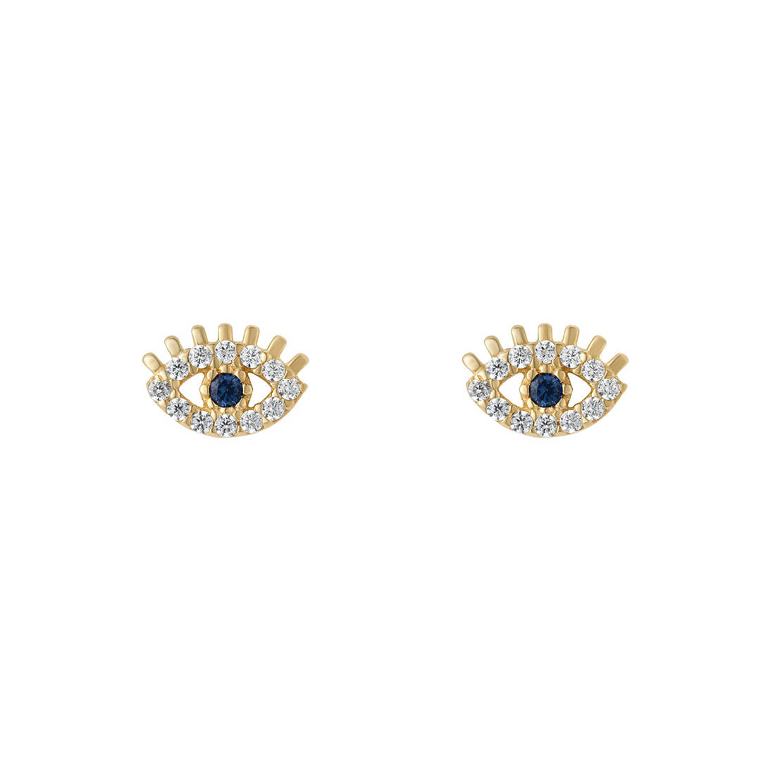 gold sapphire evil eye earrings