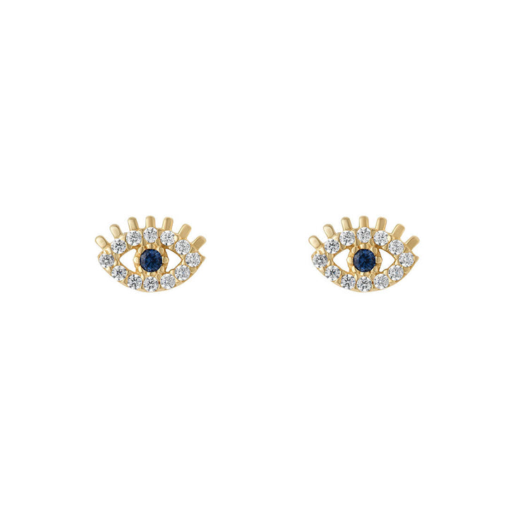 gold sapphire evil eye earrings