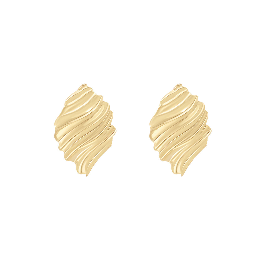 gold ribbed leaf earrings