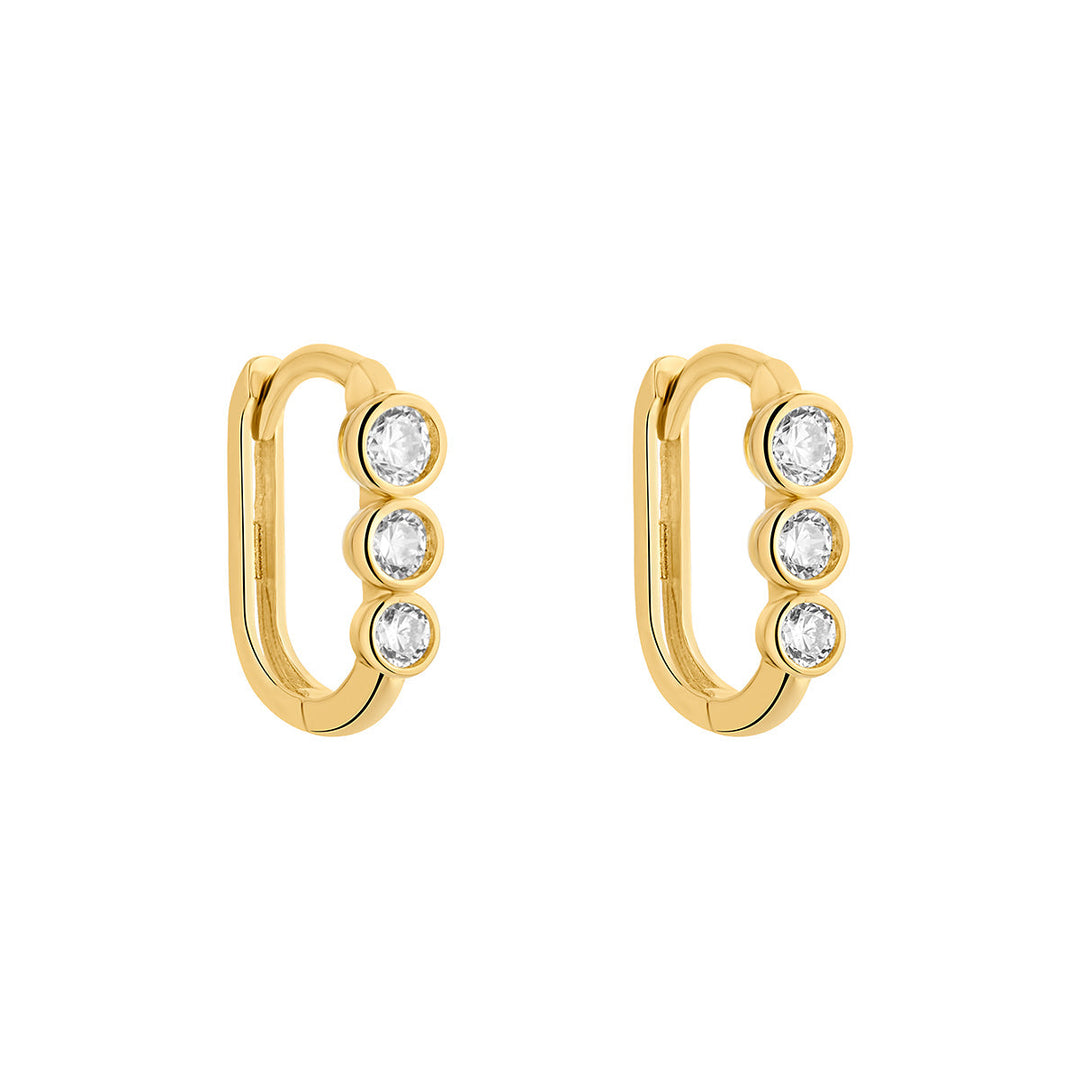 gold triple cz huggie earrings