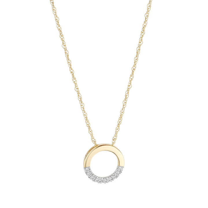9ct gold half diamond circle necklace