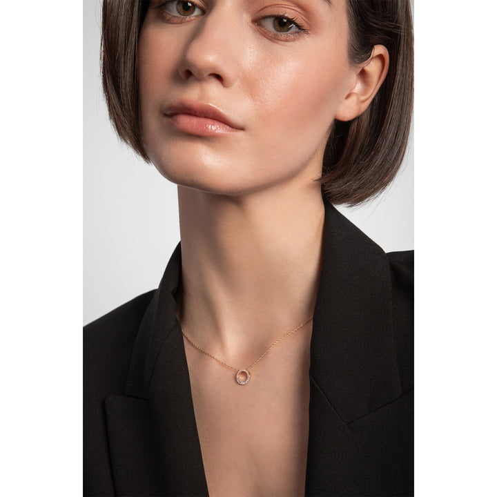 9ct gold half diamond circle necklace on model