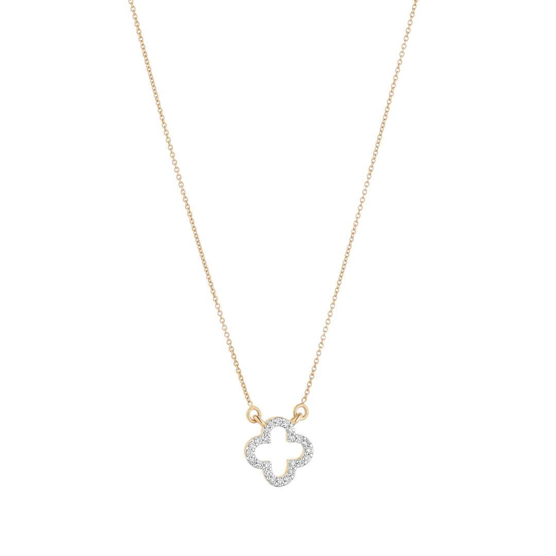 9ct yellow gold diamond clover necklace