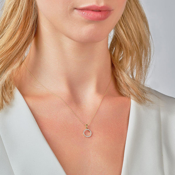 9ct yellow gold diamond necklace on model