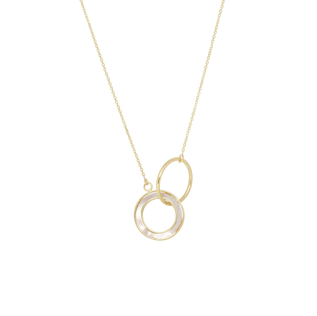 Gold Interlocking Mother of Pearl Circle Necklace