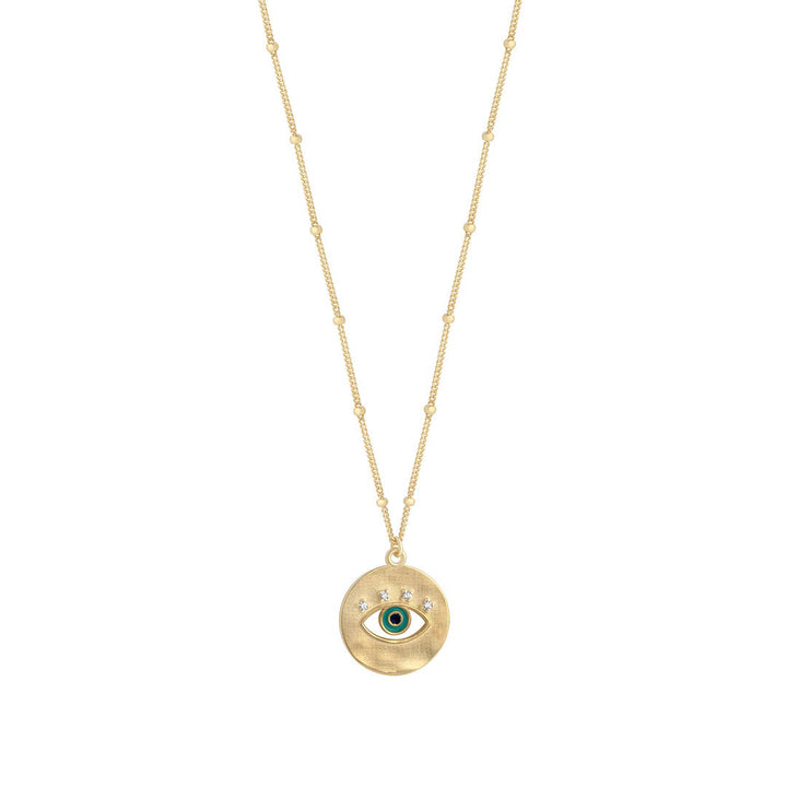 gold evil eye disc necklace