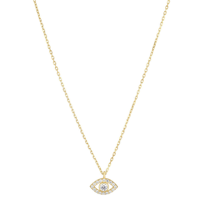 gold plated evil eye cz necklace on white background