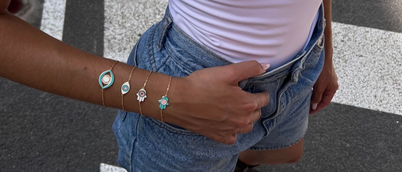 evil eye bracelet stack on model