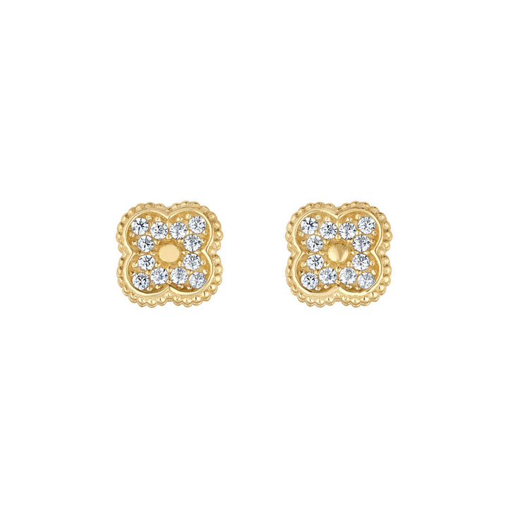 9ct gold cubic zirconia flower stud earrings on white background
