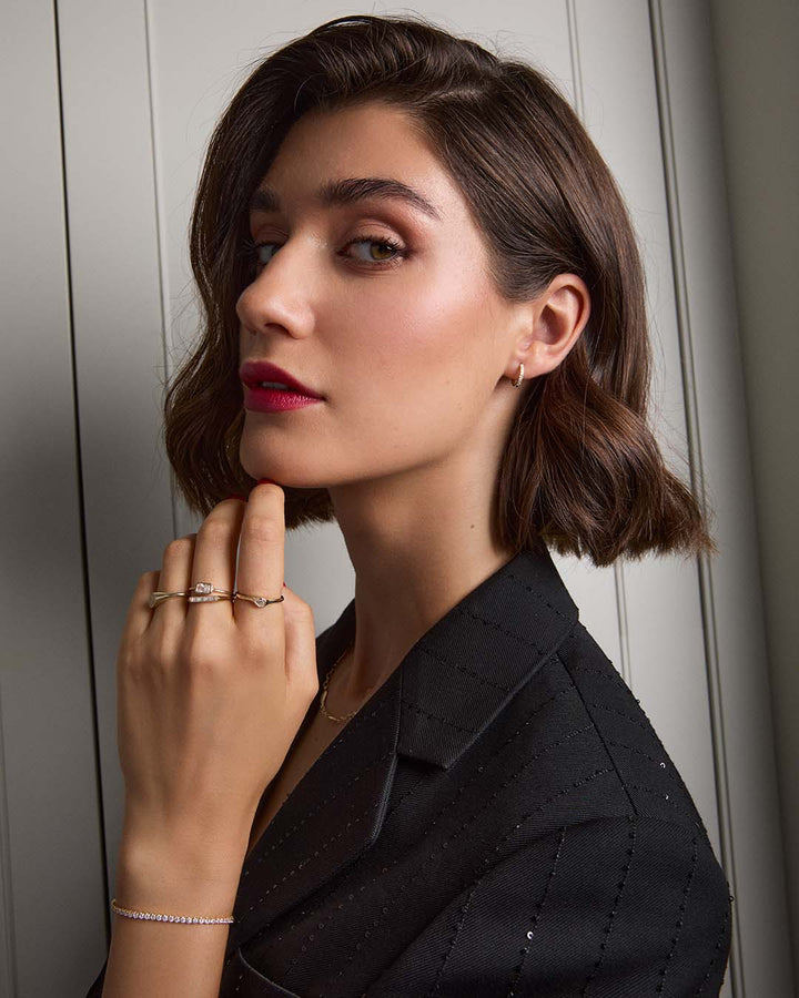gold ring stack on model
