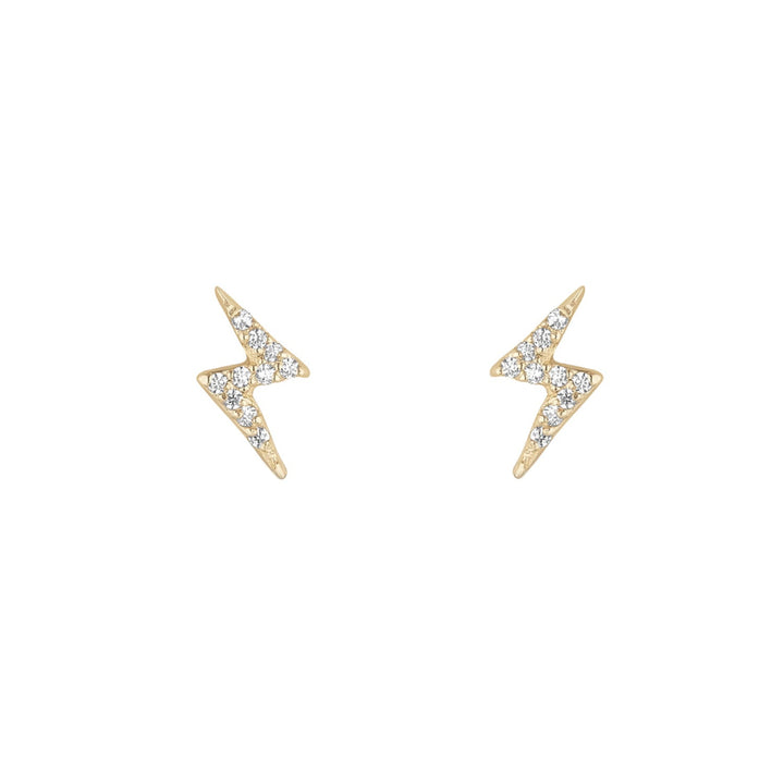 9ct gold cz lightning bolt stud earrings on white background
