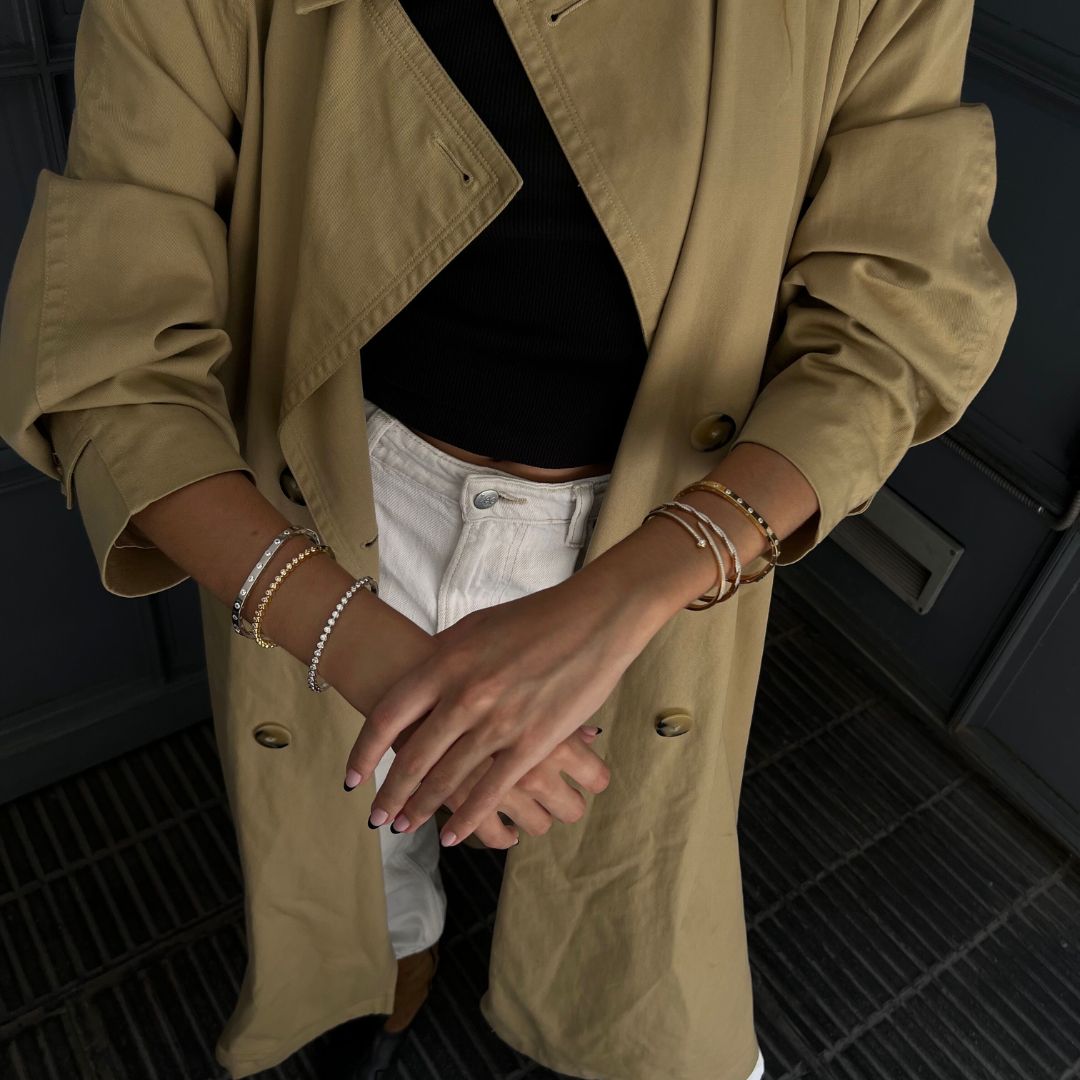 gold plated and sterling silver bracelet stack on model