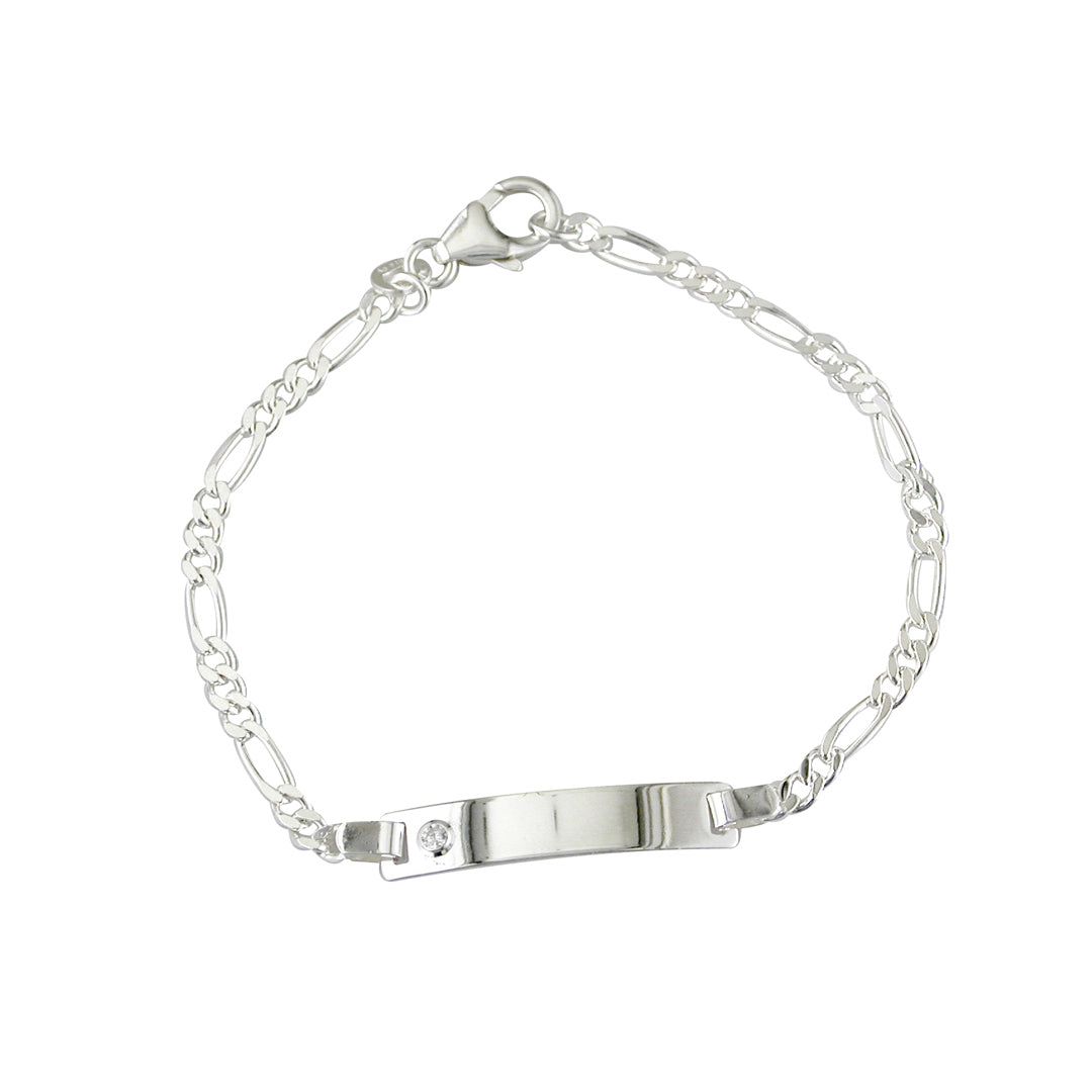 silver cz id bracelet on white background