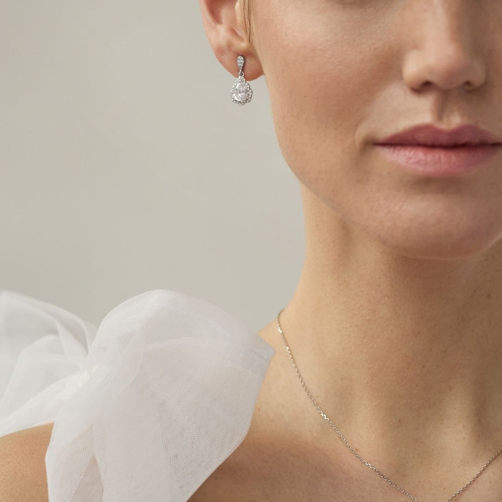 sterling silver bridal drop earrings on model