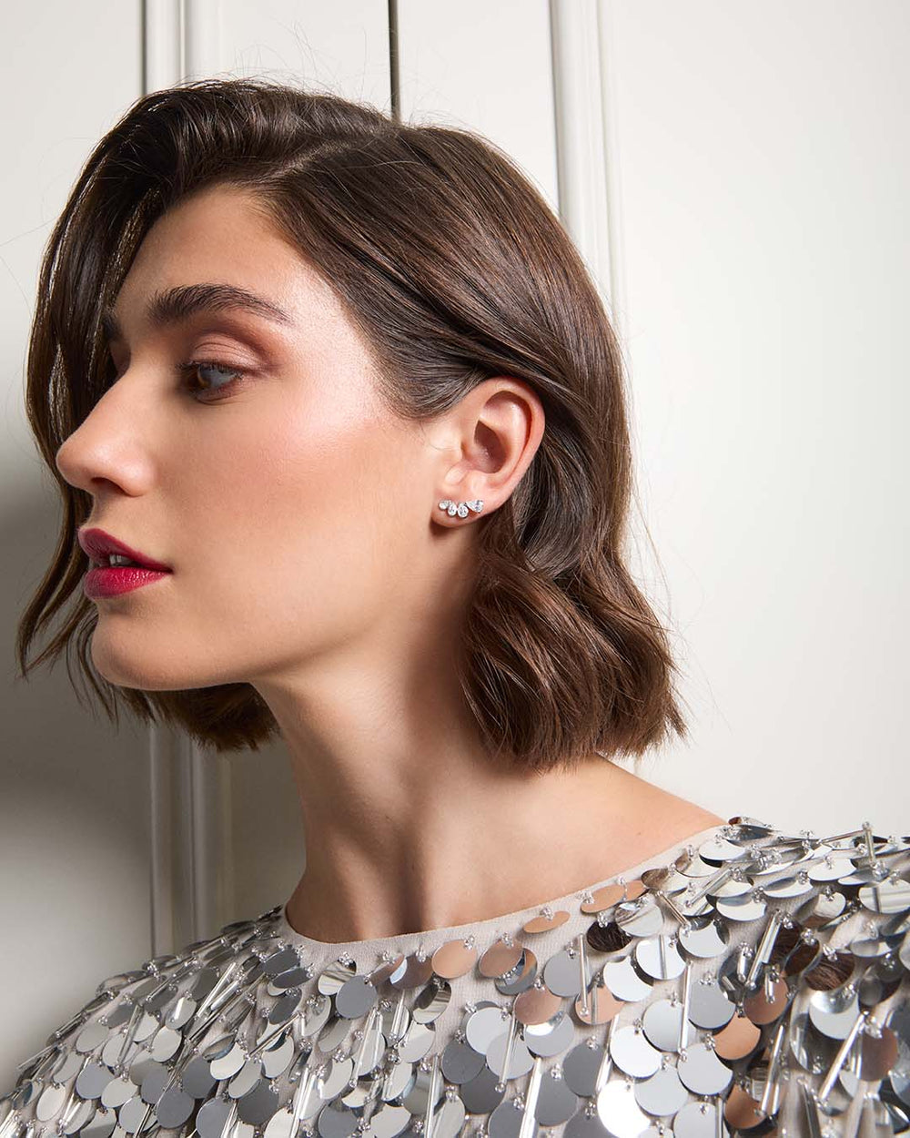 sterling silver climber earrings on model