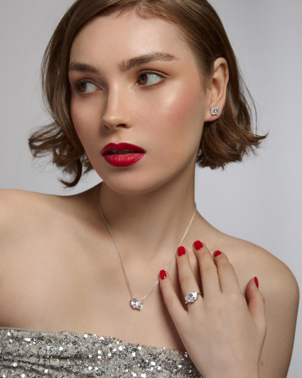 model wearing sterling silver jewellery set
