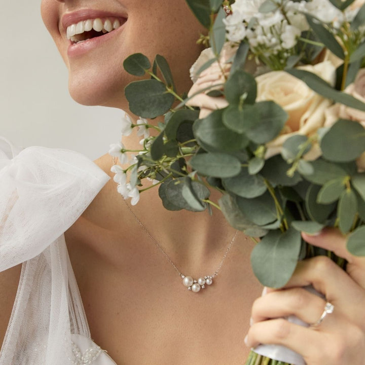 sterling silver pearl necklace on bridal model