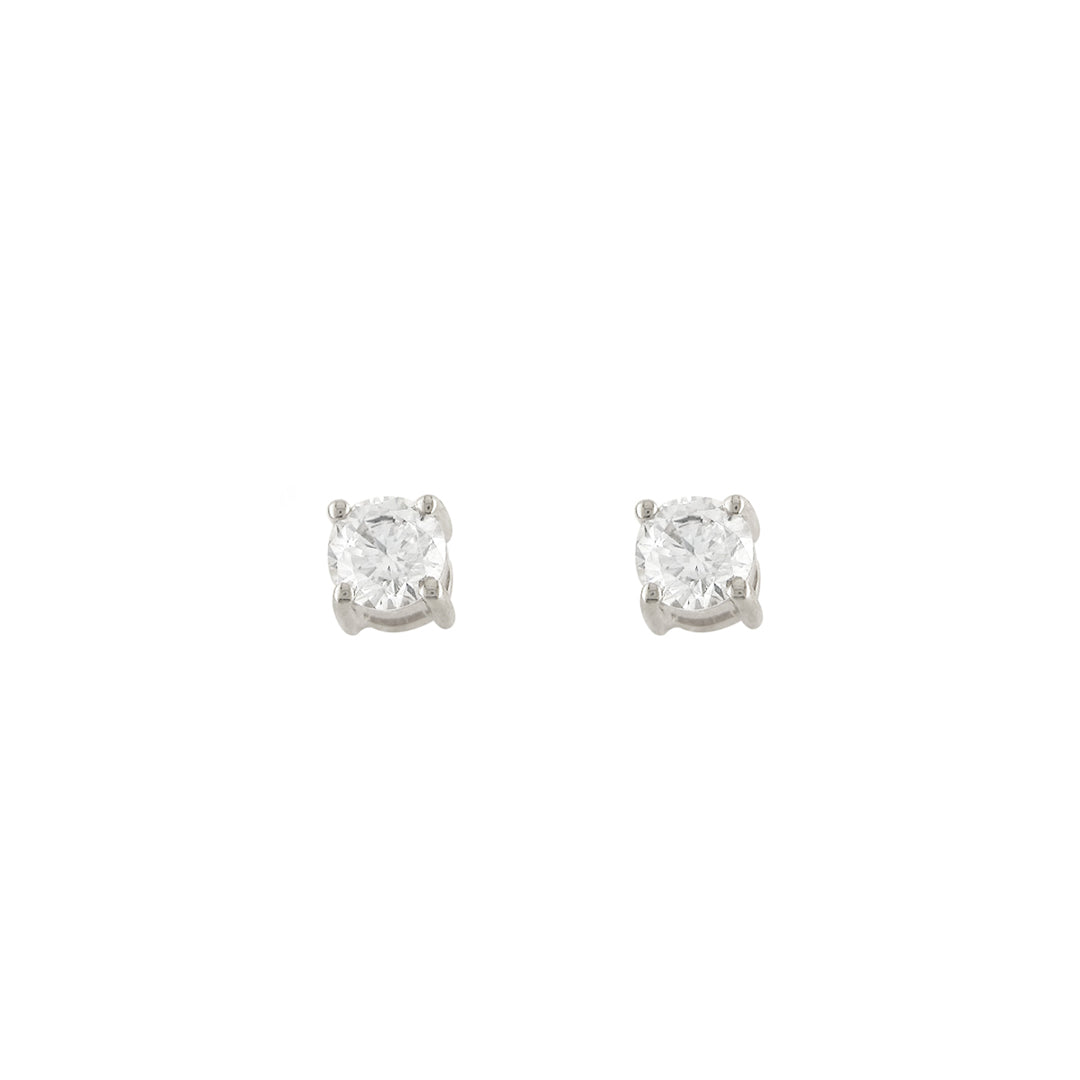 white gold cz stud earrings on white background