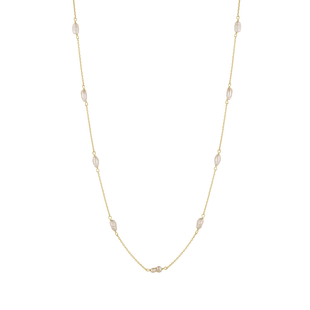 9ct gold fresh water pearl necklet on white background