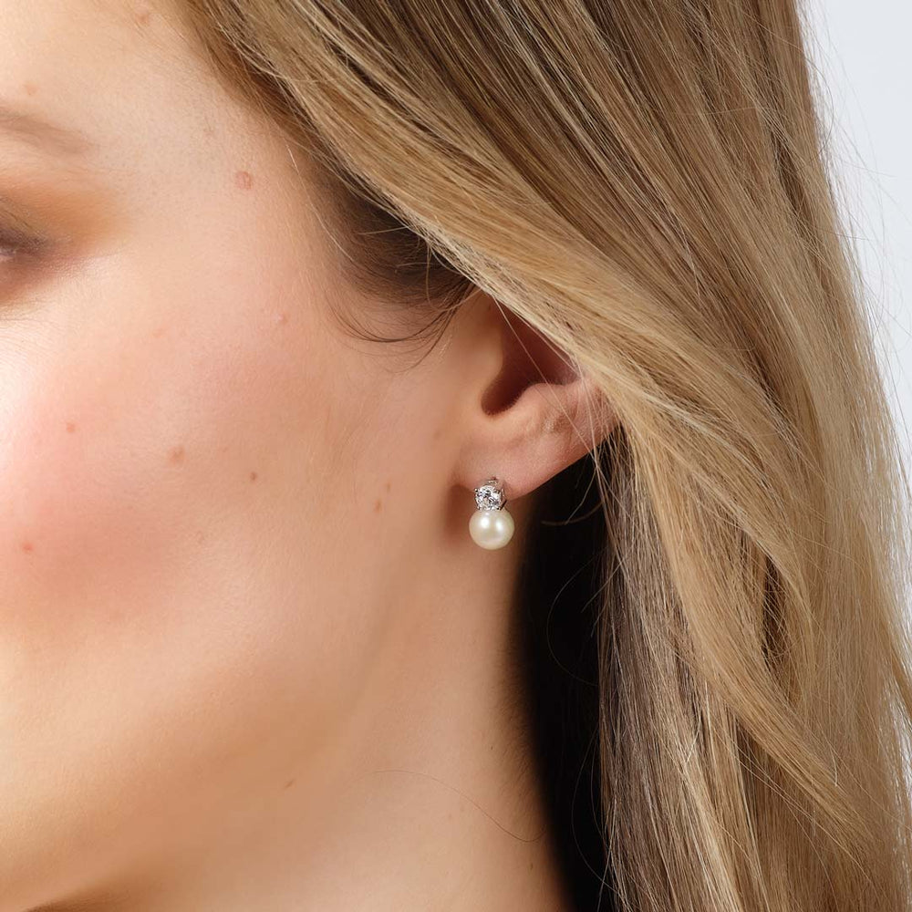 model wearing Silver CZ Pearl Stud