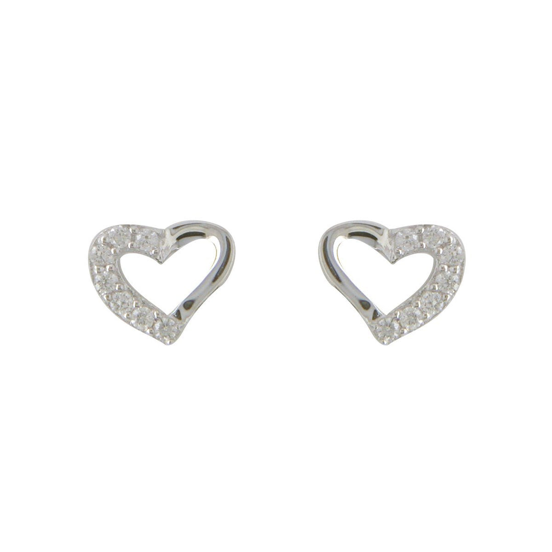 Silver CZ Heart Stud Earrings