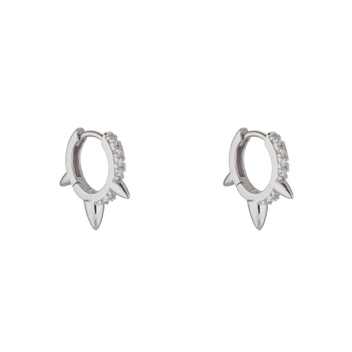 Silver Triple Spike Cubic Huggie Earrings