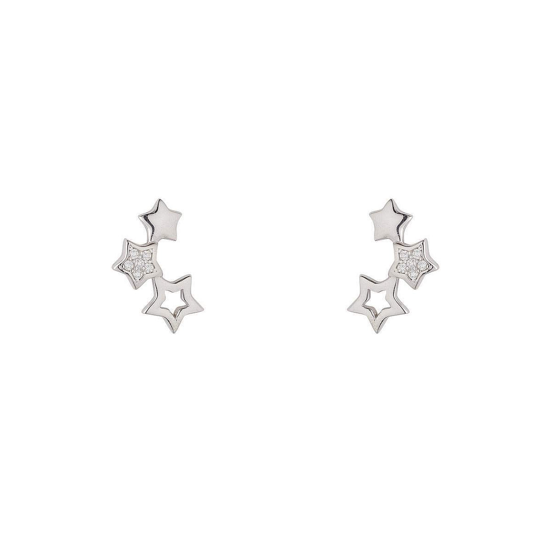 Silver Triple Star Ear Climber Earrings