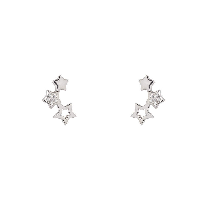 Silver Triple Star Ear Climber Earrings