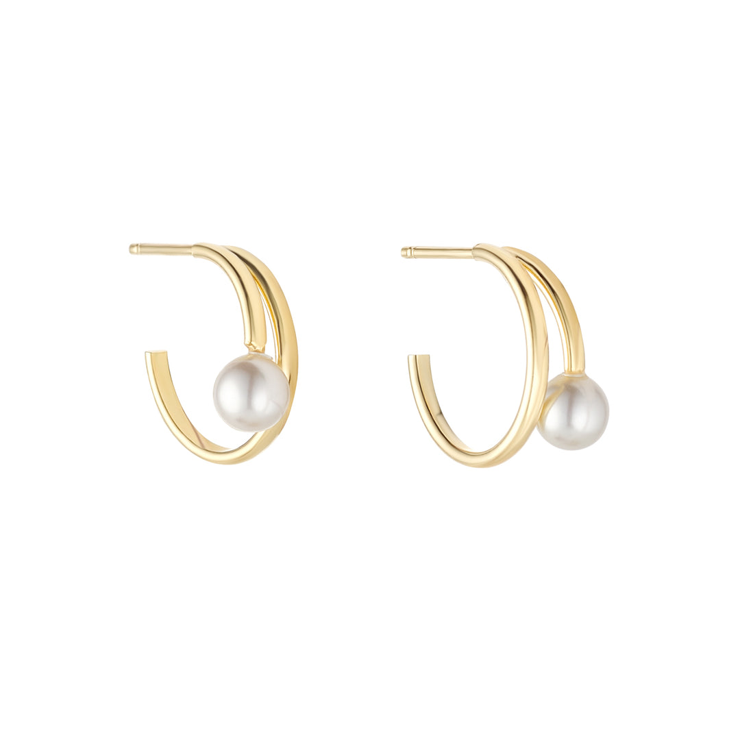 gold plated pearl hoop earrings