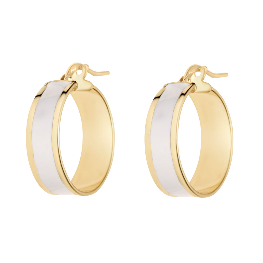 9ct yellow gold hoops with white enamel