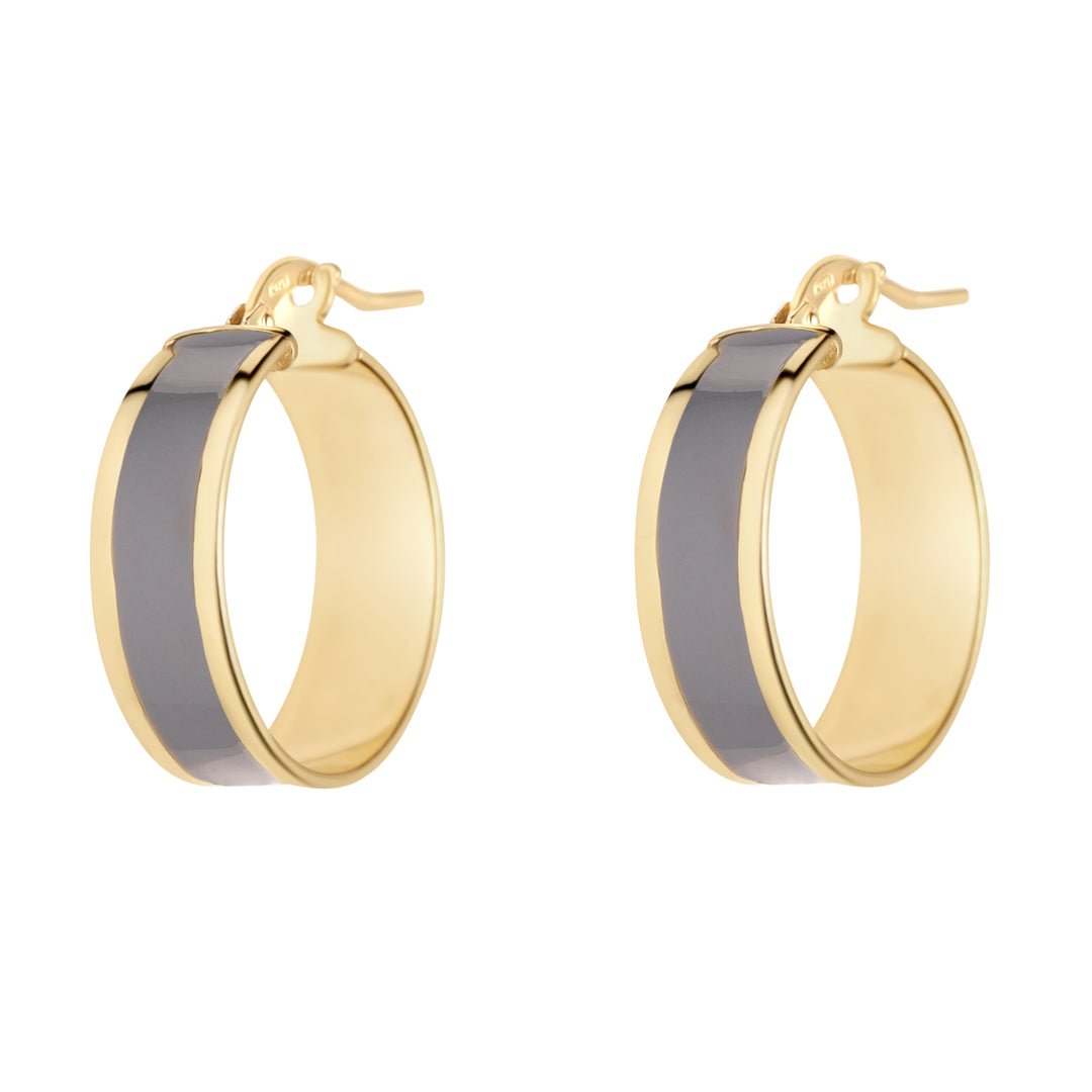 9ct yellow gold hoops with grey enamel