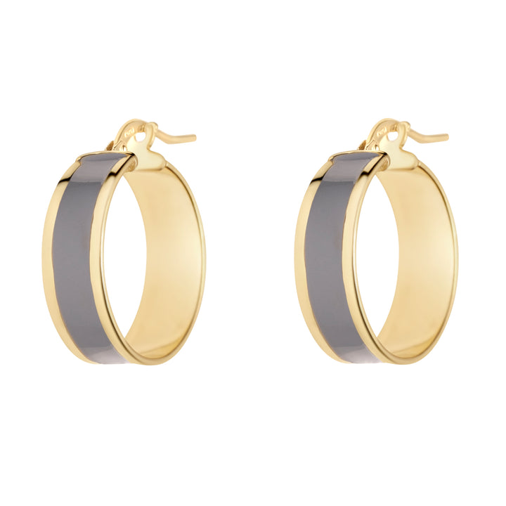 9ct yellow gold hoops with grey enamel
