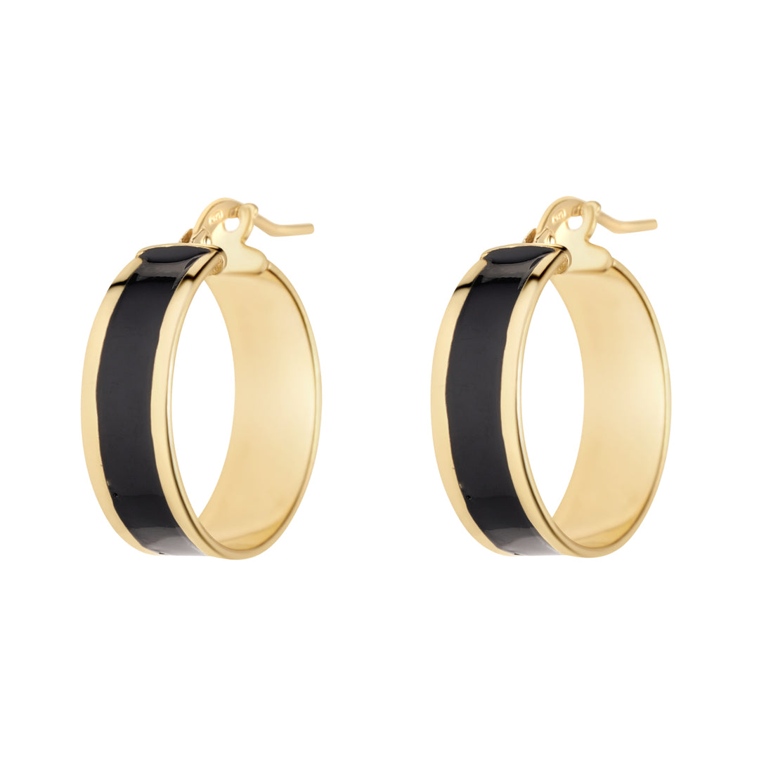 9ct yellow gold hoops with black enamel