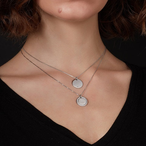 Silver Solid Disc Pendant Featuring a Cubic Set Circle