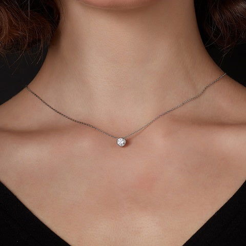 sterling silver cz necklace on model